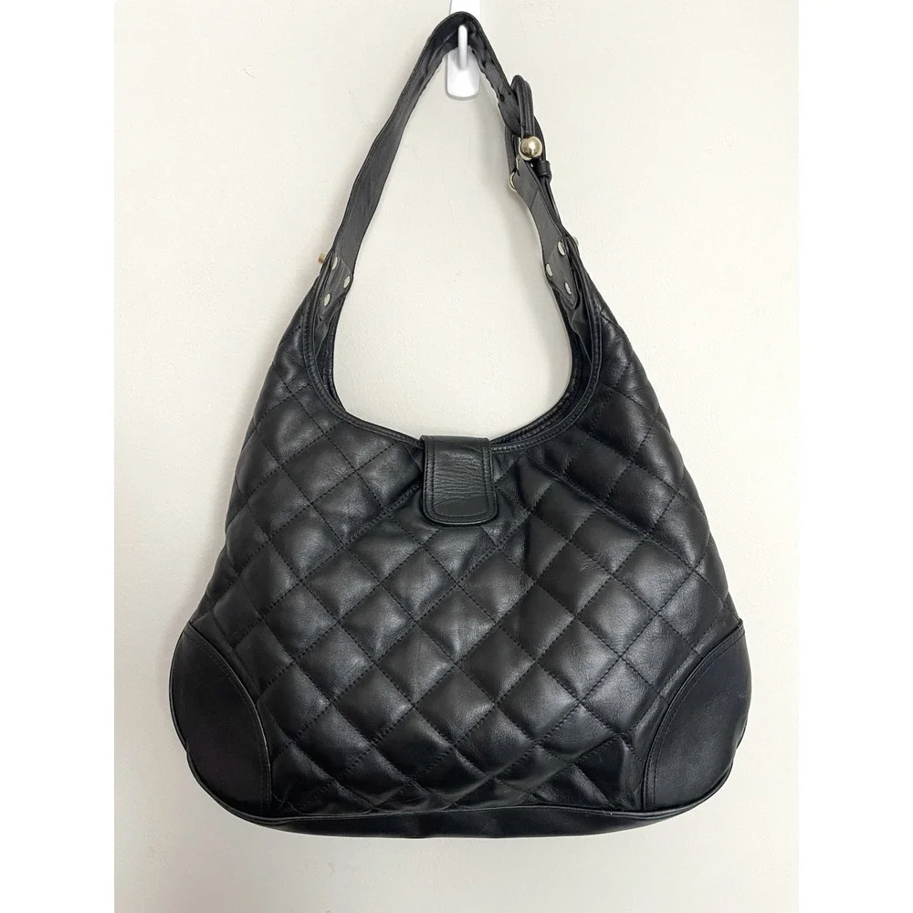 Y2K Burberry Brooke Padlock Black Quilted Leather Hobo Handbag Purse Equestrian